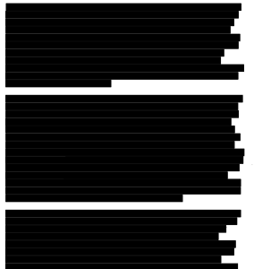 A heavily redacted document.