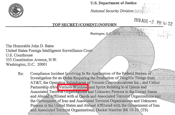 A court document that proves Verizon Wireless' participation in the NSA phone records collection program. 