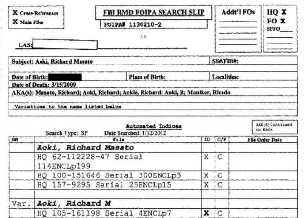 A FOIA "search slip." (FBI)