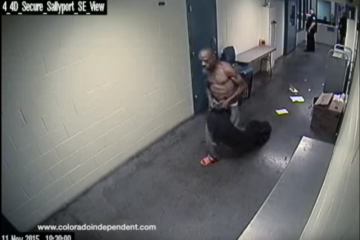 Michael Marshall paces a hallway at the Denver Detention Center moments before his death (Screenshot from video obtained by the Colorado Independent)