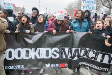 Activists with Good Kids, Mad City lead the front of the 'March for Our Lives' demonstration in Chicago on March 24. Photo by Aaron Cynic.